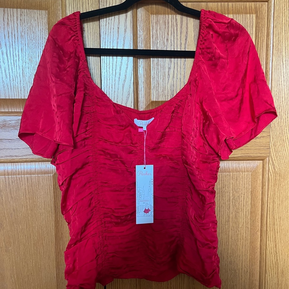 Red side zip blouse